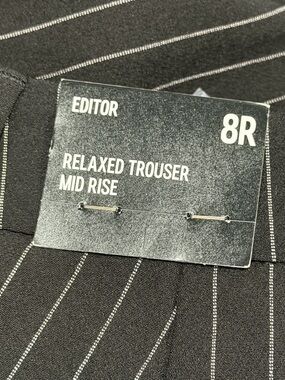 8R Editor Relaxed Trouser Mid Rise - Black with White Pinstripes
